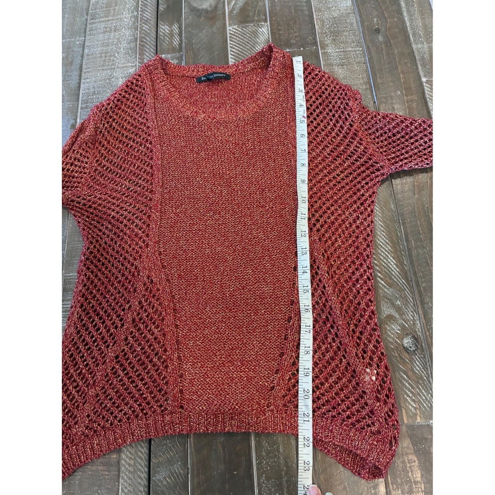 Zoompy Joompy Red Gold Metallic Open Knit Sweater C263 Minimalist Womens Small - Picture 7 of 7